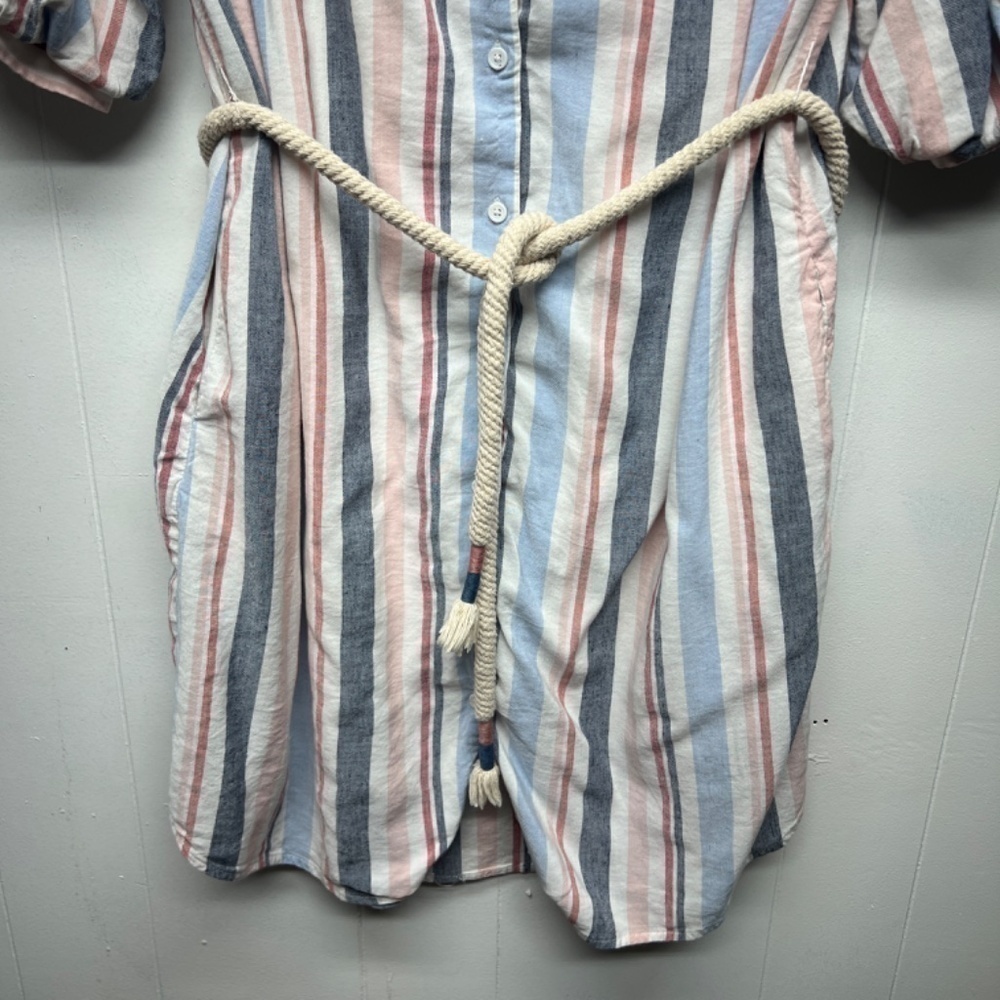 Skies Are Blue Linen Cotton Blend Striped Button Down Boho Women's Dress Medium - Picture 6 of 15